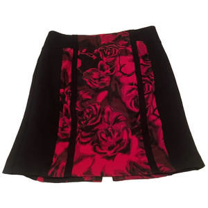 Cache Black / Red Floral Flower Print Skirt Size 6